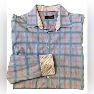BUGATCHI‎ UOMO XXL Contrast Flip Cuff Cotton Long Sleeve Cotton Mens Dress Shirt